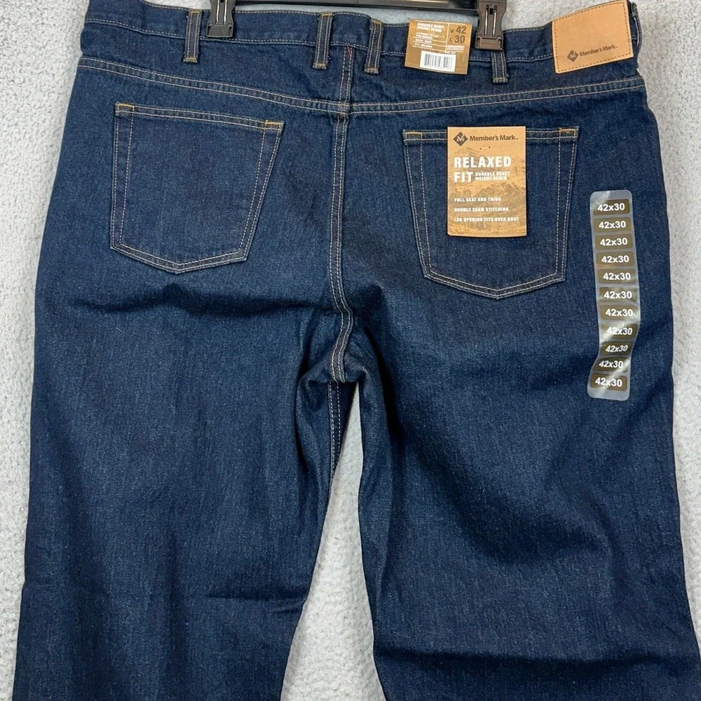 NEW Members Mark Jeans Mens 42X30 Blue Relaxed Fit Straight Leg Dark Wash Denim